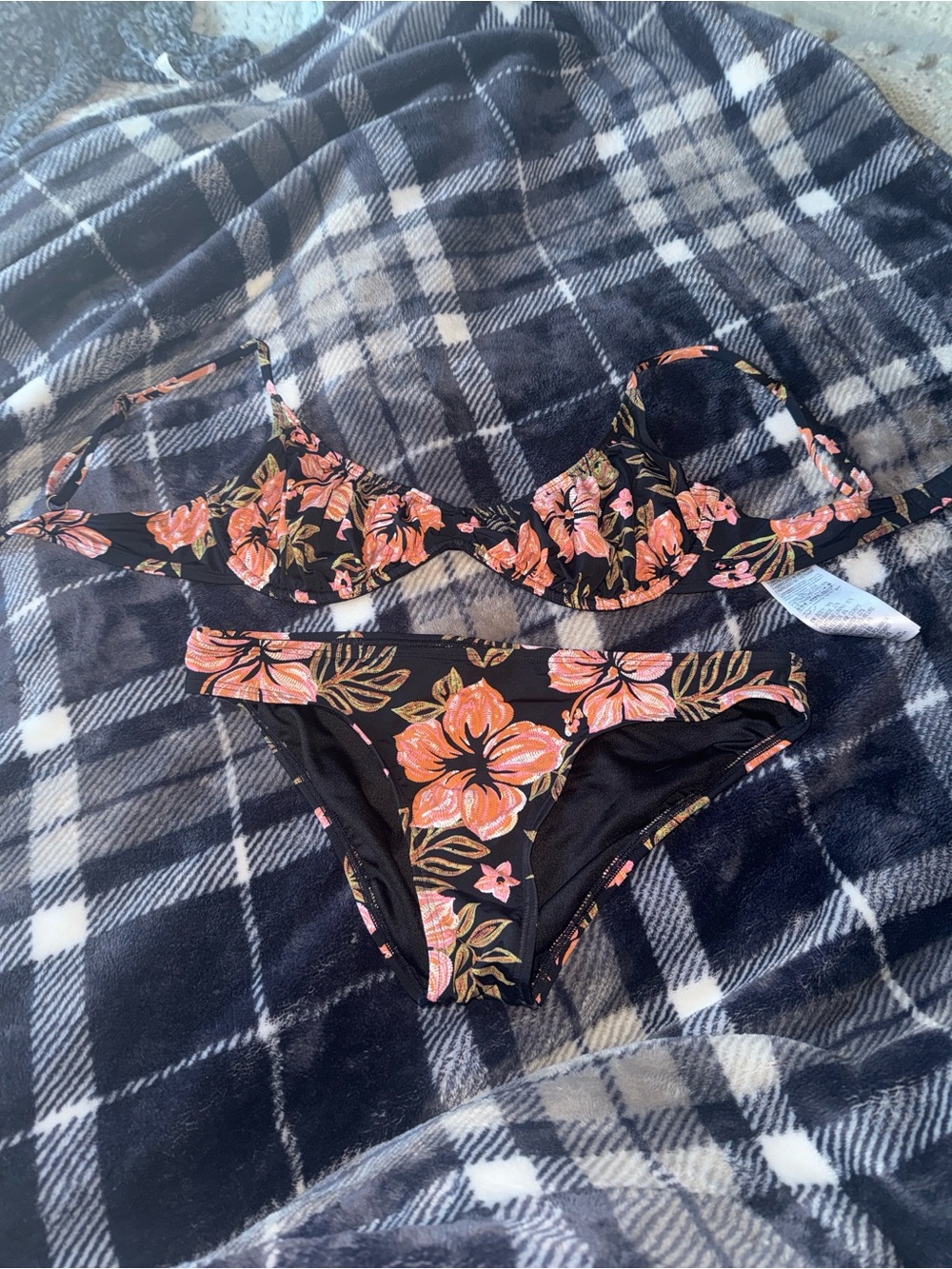 Billabong Black Bikini Set with Pink Floral Print